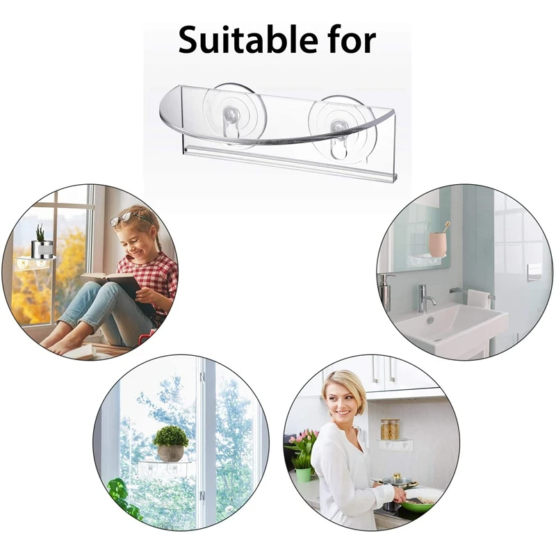 2 PACK Small Shelf-3 Suction Cup Window Ledge-Plant Ledge-Mirror Shelf-Clear