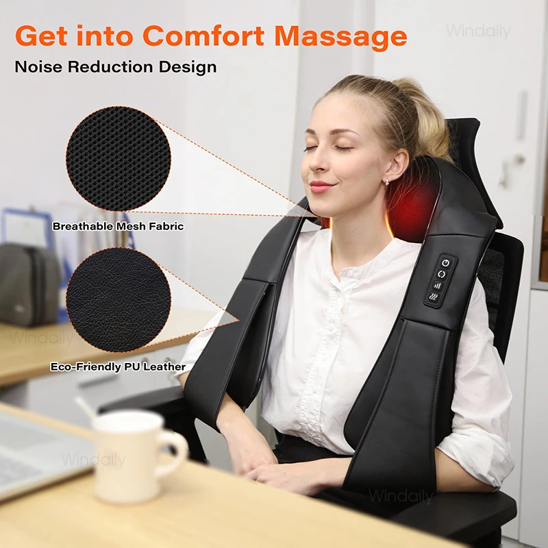 4D Shiatsu Neck and Shoulder Massager With Heat Electric Back Massagers Kneading Massage Pillow Full Body Muscle Home Car Use 3