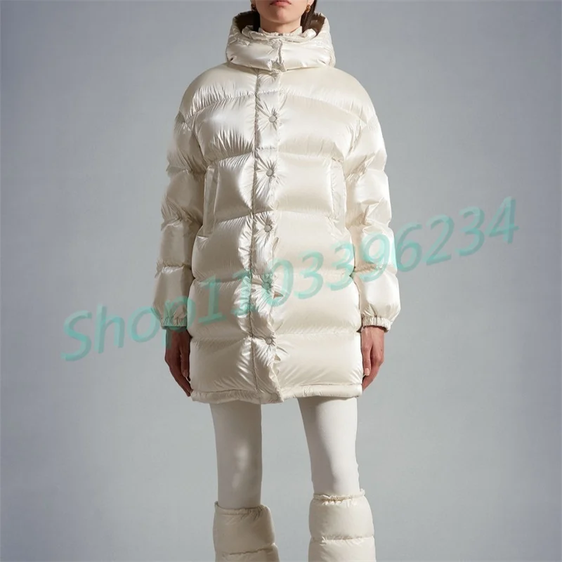 

Women Bright Light Long Jacket 962245 Winter Down Jacket Thicken Coats Fashion Vintage Luxry White Duck Down Design White Color