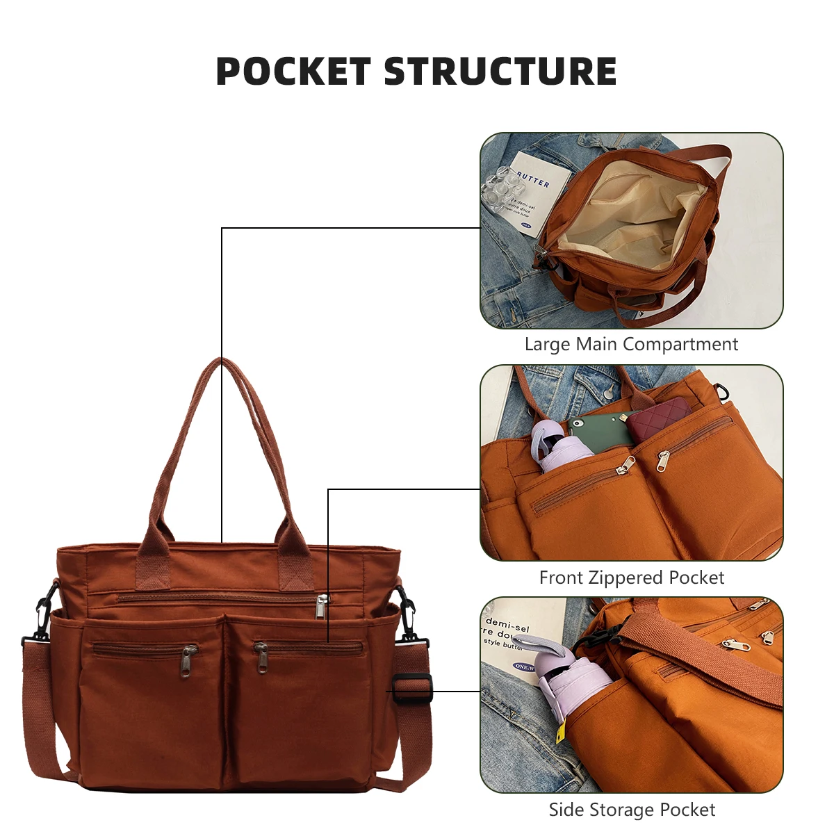 Nylon Tote Bag Men's Shoulder Bag Female Student Tutoring Bag Commuting Crossbody Bag Tablet Computer Handbag 2025 New Tutoring Bag Junior High School