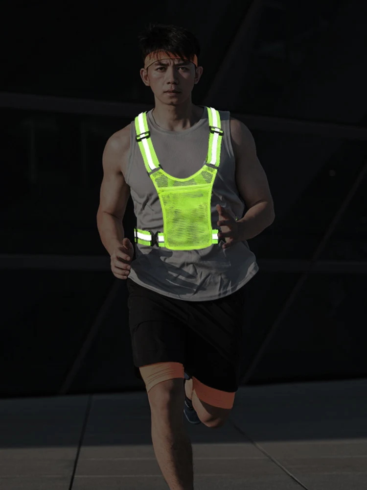 Reflective Safety Vest Lightweight Elastic Safety Vest with Pouch High Visibility Running Adjustable for Men & Women
