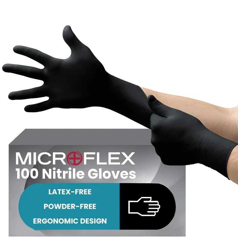 50/100PCS Black Nitrile Disposable Gloves Non-Sterile Texture Kitchen Cleaning Gloves Tattoo Esthetician Hair Dye Nail Gloves