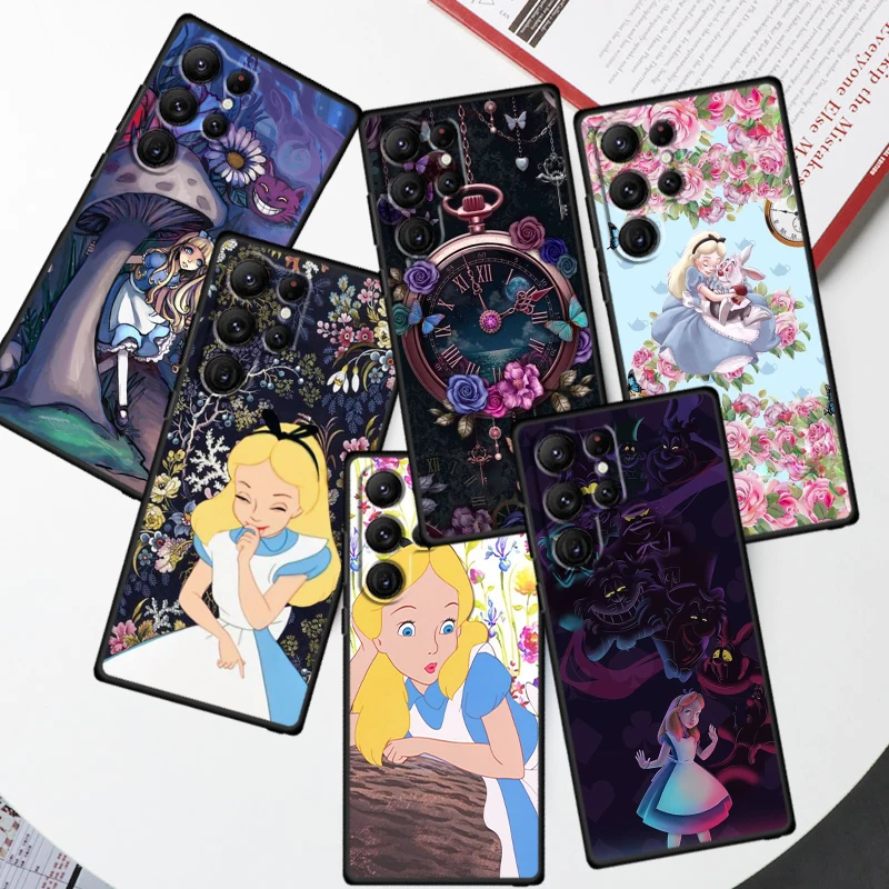 

Disney Alice In Wonderland For Samsung Galaxy S23 S22 S21 S20 FE S10 S10E S9 Plus Ultra Pro Lite 5G Black Phone Case