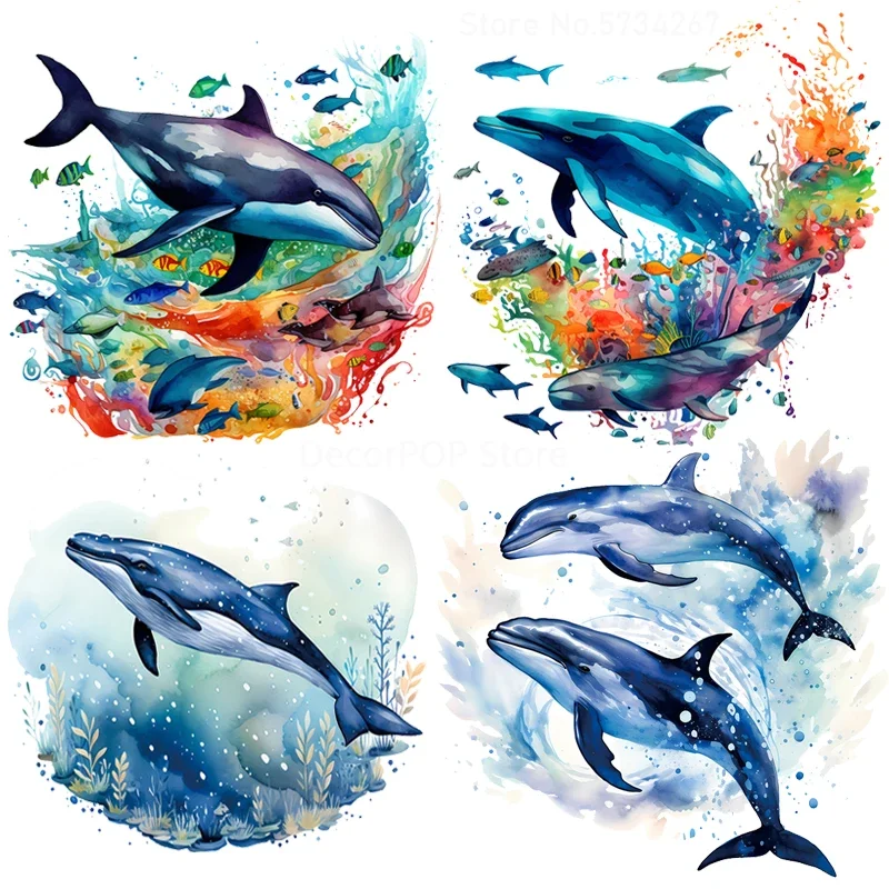 Colorful Ocean Wall Stickers Jumping Whale Fish Decorative Decals For Living Room Bedroom Bathroom Glass Door Art Mural Home Decor wall stickers,wall sticker,home decoration accessories