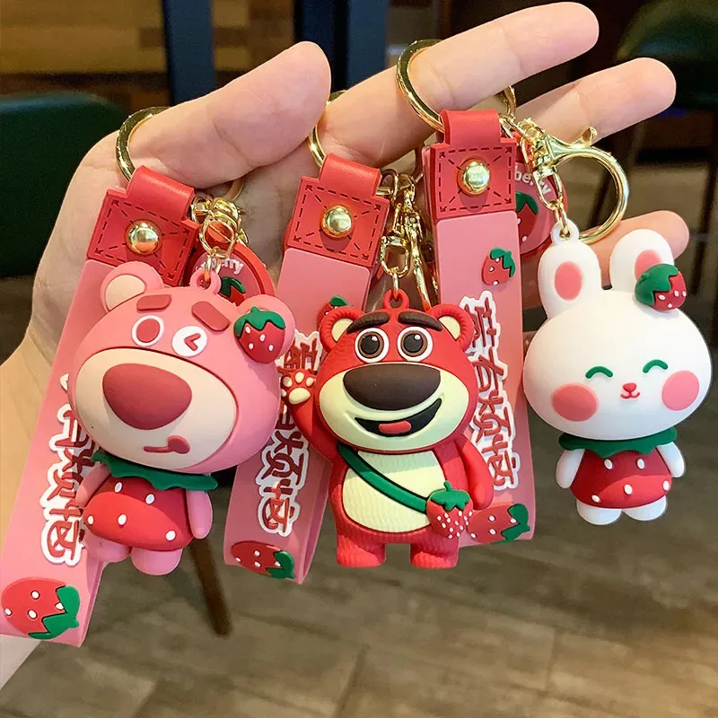 

Disney Strawberry Keychain Car Accessories Creative Cartoon Anime Bear Doll Keychains Bag Pendant Keyring Gift for Kid