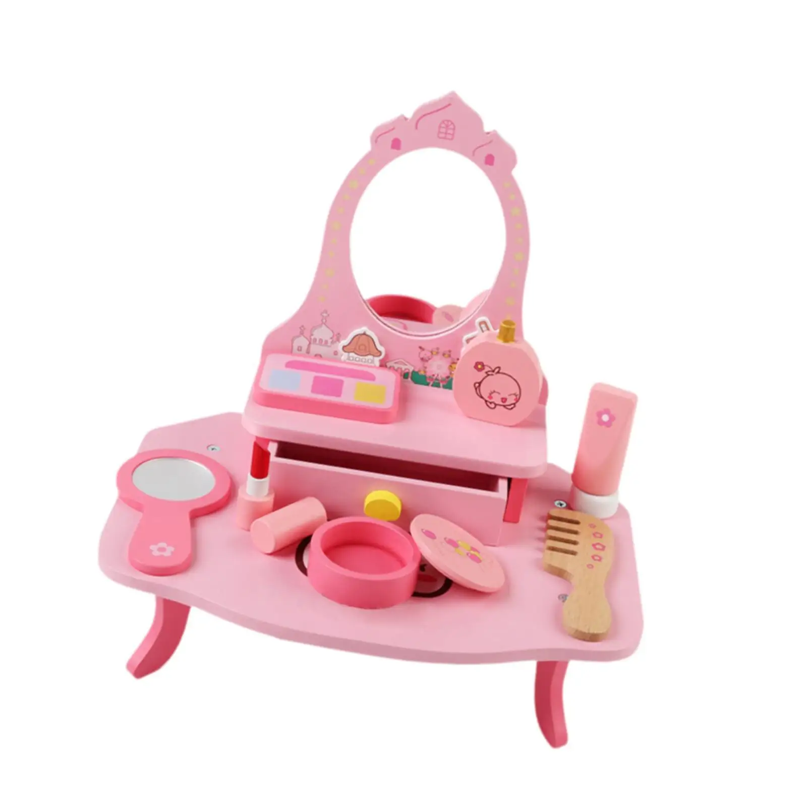 Kids Makeup Kits Role Play Games Beauty Salon Play Set Wooden Dressing Table Playset Pretend Makeup Kits for Girls Children