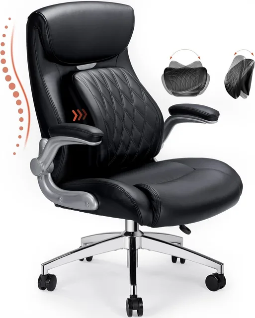 Executive Office Chair, Posture PU Leather Office Chair with Dynamic Sitting & Stepless Adjustable Lumbar Support