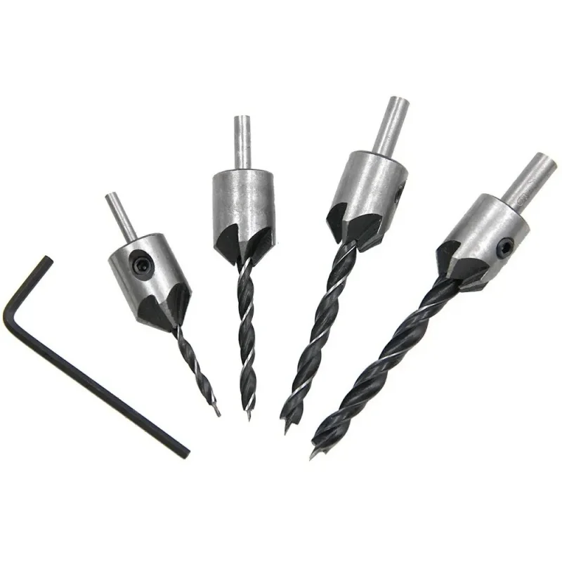 4pcs Three Pointed Woodworking Counterbore Drill Bit Set 3-6mm Reaming Drill Screw Chamfering Hole Opener