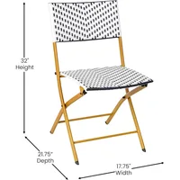 Ciel Two Piece Folding French Bistro Chairs - Navy and White PE Rattan - Natural Finish Metal Frames - Indoor/Outd 2