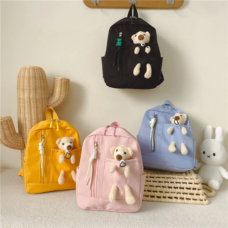 Cute Bear Children Boys Bookbag Korean Quilted Nylon Baby Backpack Girl Waterproof Travel Bag Backpacks Kindergarten Schoolbag 3d children backpack kindergarten schoolbag for girl boys cartoon bag kids backpacks cute toddler baby school bags animal bags