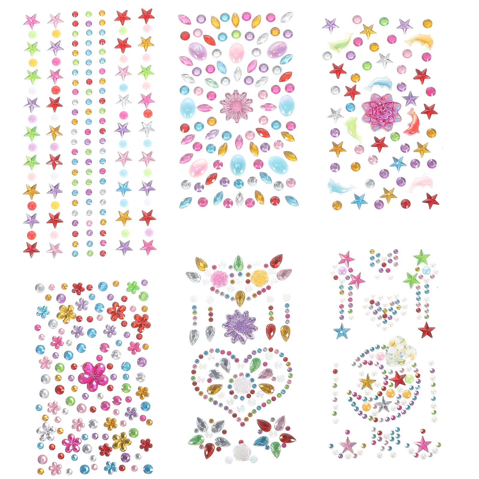 

6 Sheets Eye Face Body Gems Jewels Rhinestone Temporary Tattoos Decals Stickers
