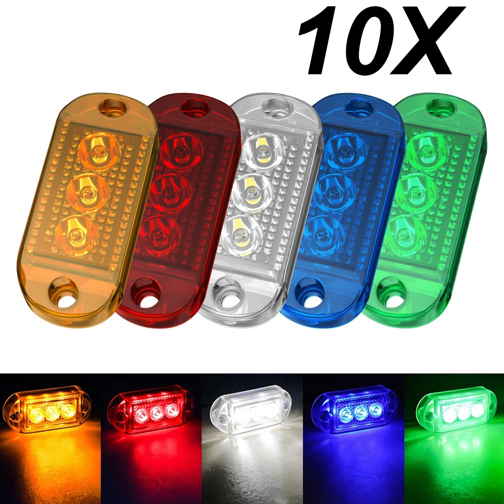 10Pcs 3Led Car Warning Light Grill Breakdown Luce Di Emergenza Camion Trailer Camion Orange Beacon Lamp Led Side Light 12V 24V