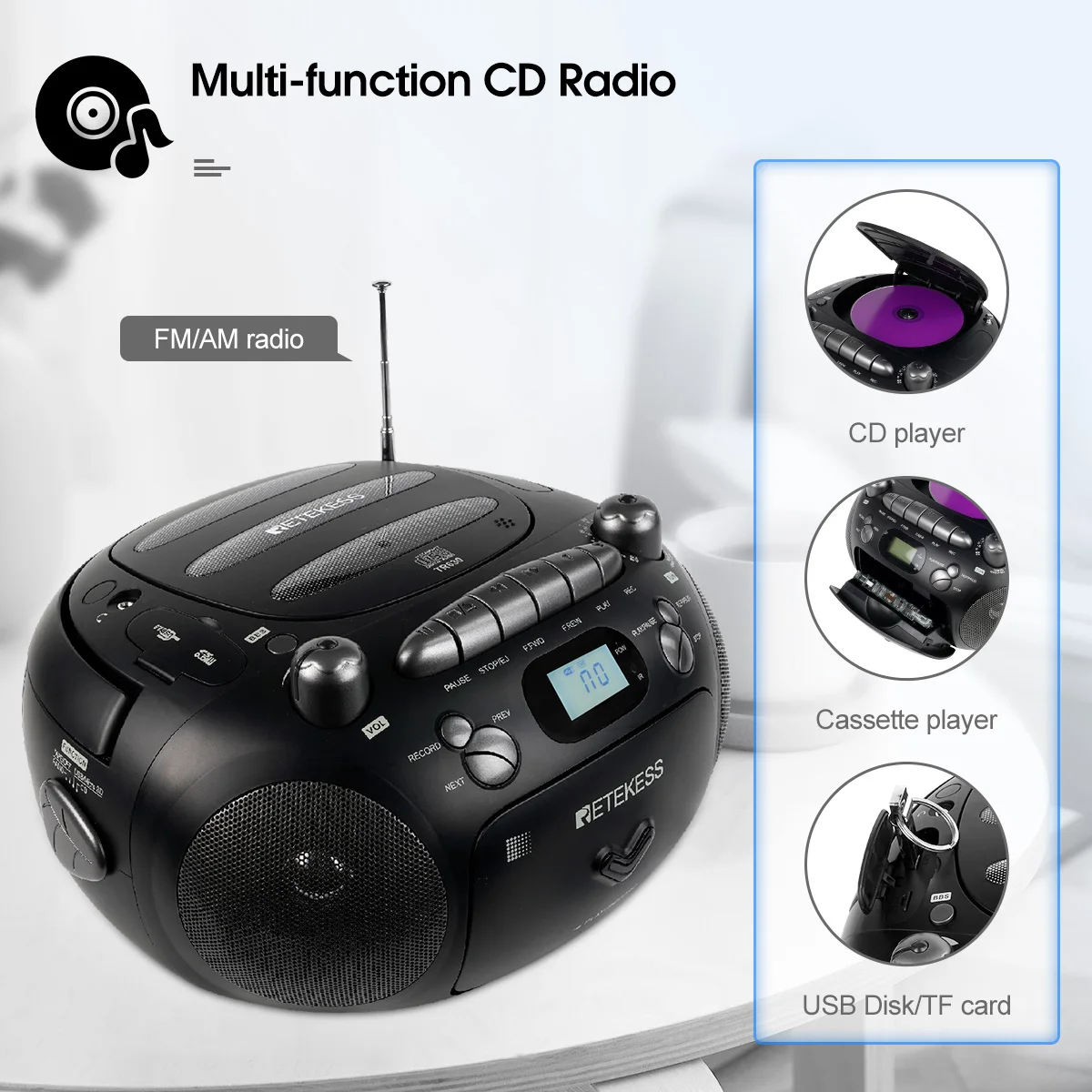 Portable Cd Fm Radio Boombox | Cd Cassette Radio Portable - Tr630 Cd -