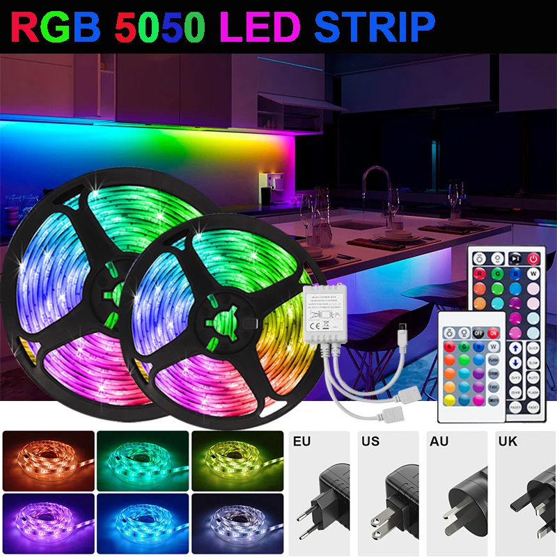 

5050 RGB Led Strip Lights 44Key Rgb Led Tape 220V Smart Control Led Lights Strips 10M Neon Strips 24key Rgb Wall Room Decoration