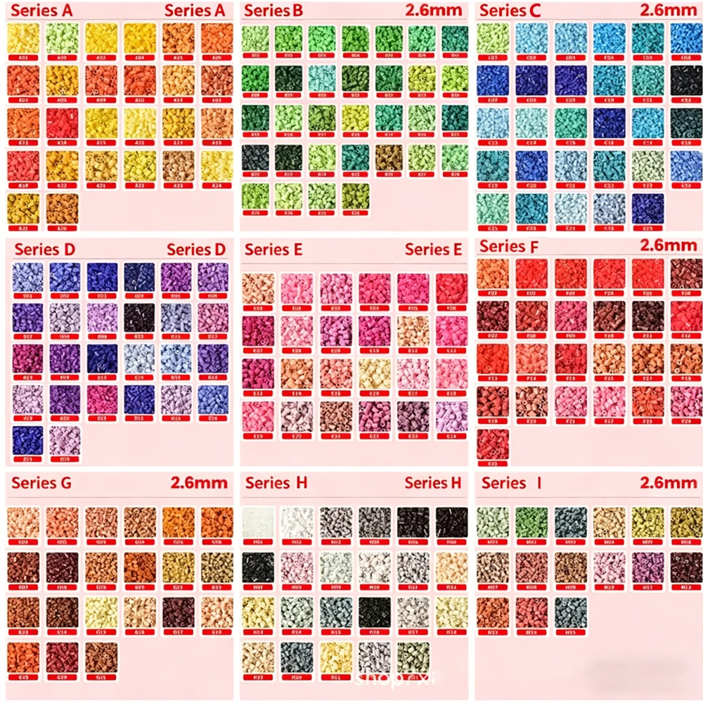 1000pcs 2.6mm 펄러 비즈는 전체 색상 구성으로 완성됩니다. Diy 직소 퍼즐 수제 선물 홈 인테리어를 위한 퓨즈 하마 비즈