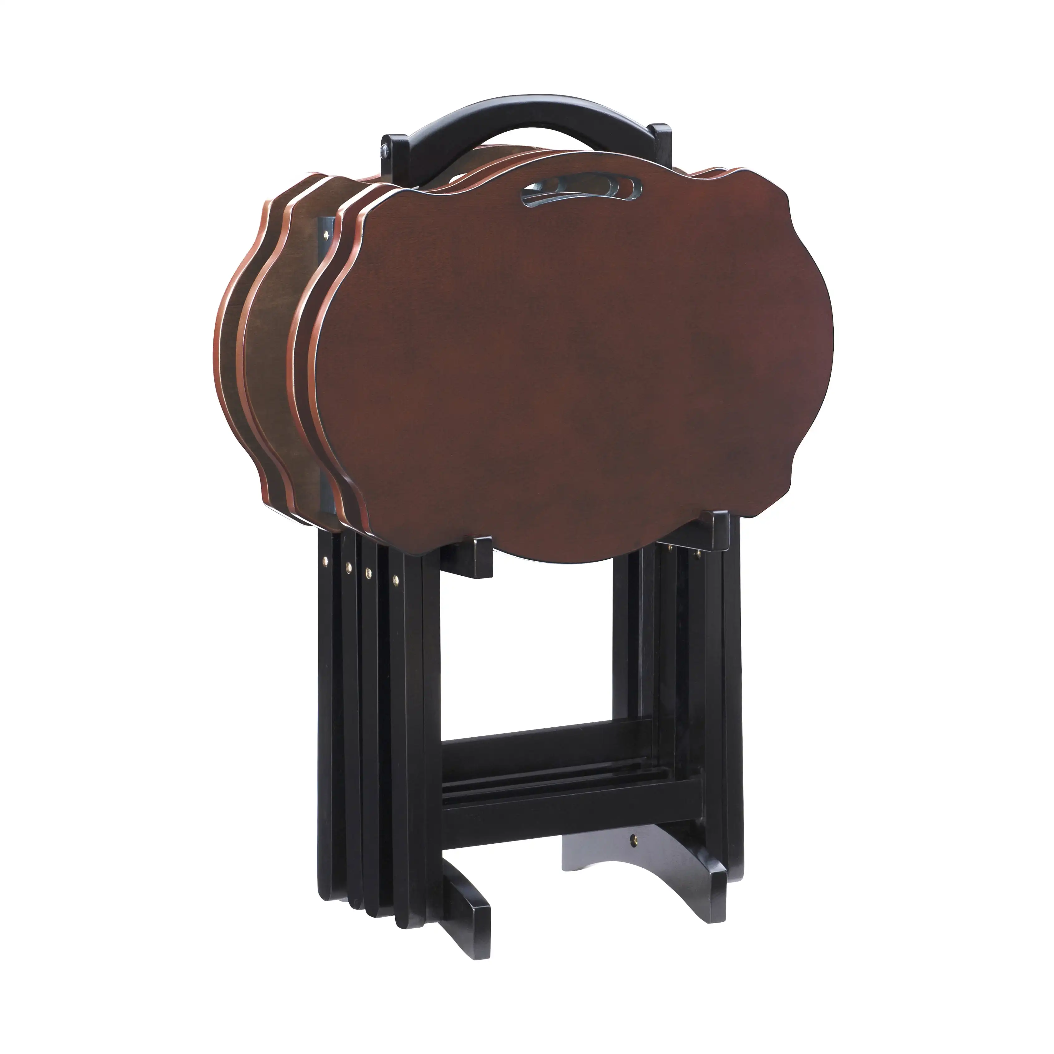 

Serpentine Folding Tray Table Set with Stand, 5 Pieces, Hazelnut and Black