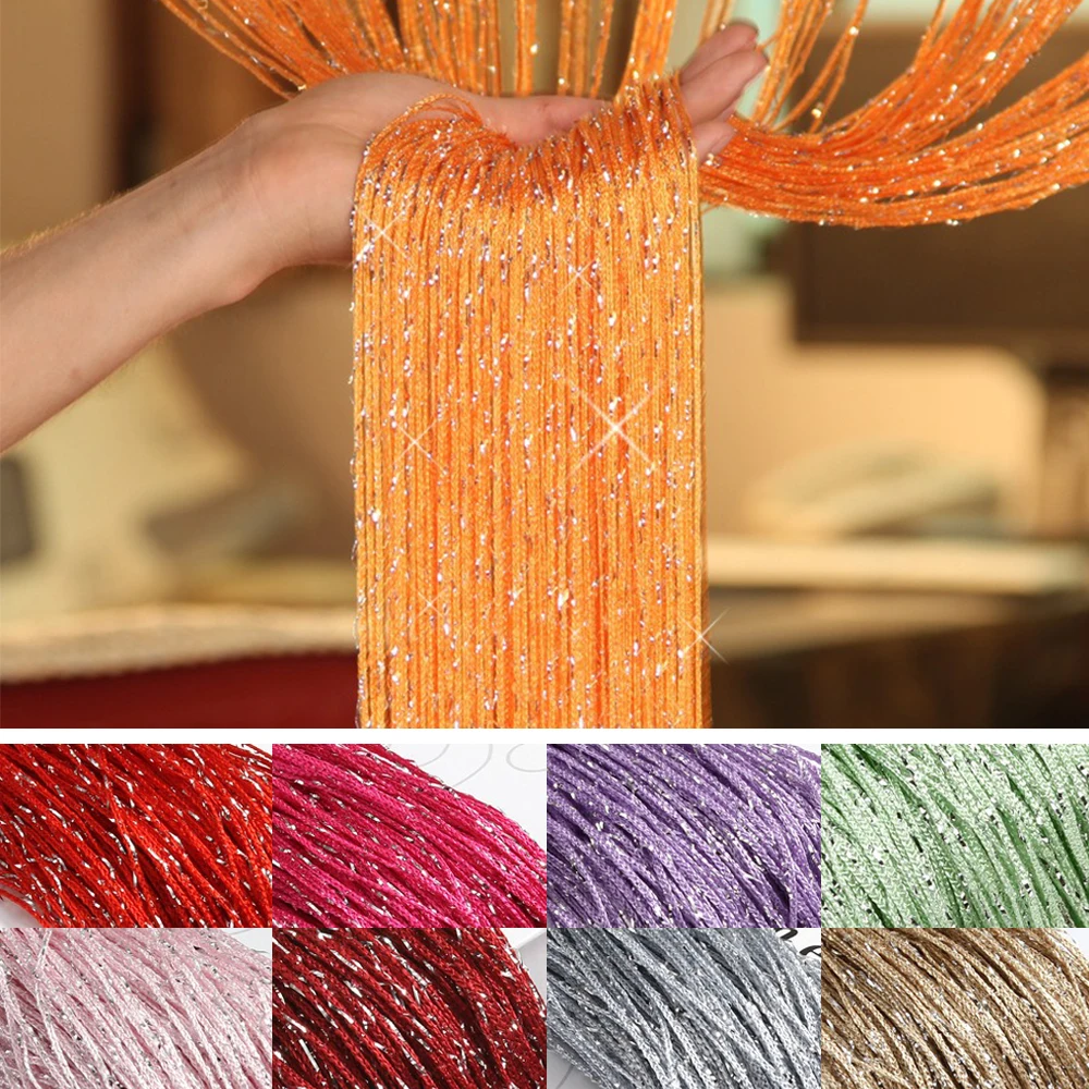 1pc Flash Silver Wire Curtain 1x2m Door Curtain with Silver Wire Encrypted Wire Curtain Living Room Partition Decoration Tassel