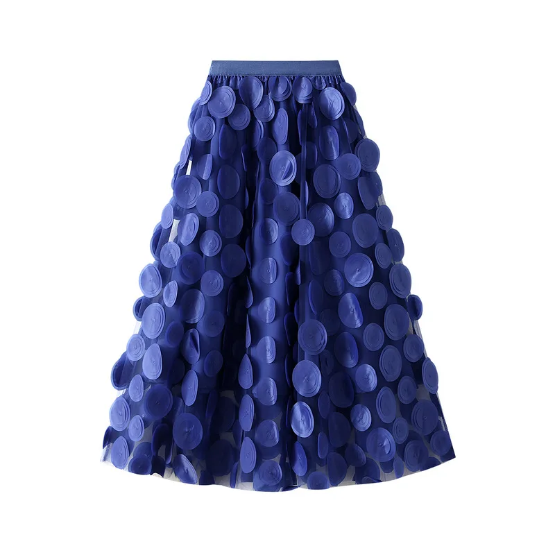 3d Polka Dot Black Mesh Half Skirt 2025 Fashion Women's Dress Mid Length Umbrella Dress Korean A-line Dress Party Dress