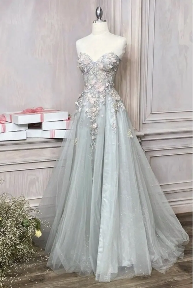 

XIjun Lace Appliques Prom Dresses White Evening Dress Formal Sweetheart Party Dress Wedding Dresses Occasion Prom Gowns 2023