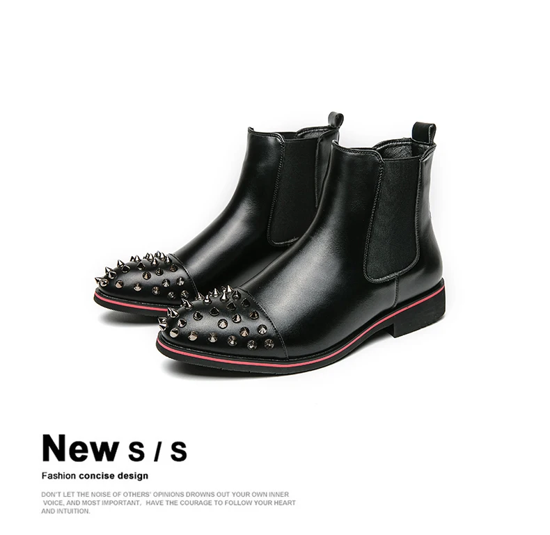 Mode Männer Chelsea Stiefel Nieten Schwarz Punk Handgemachten männer Stiefel Nicht-slip Größe 38-48 – Detail 6
