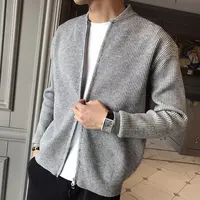 Men's Autumn Winter Thick Knitted Sweater V-Neck Japanese Style Outerwear Cardigan Fashionable Casual Long Sleeve Polyester