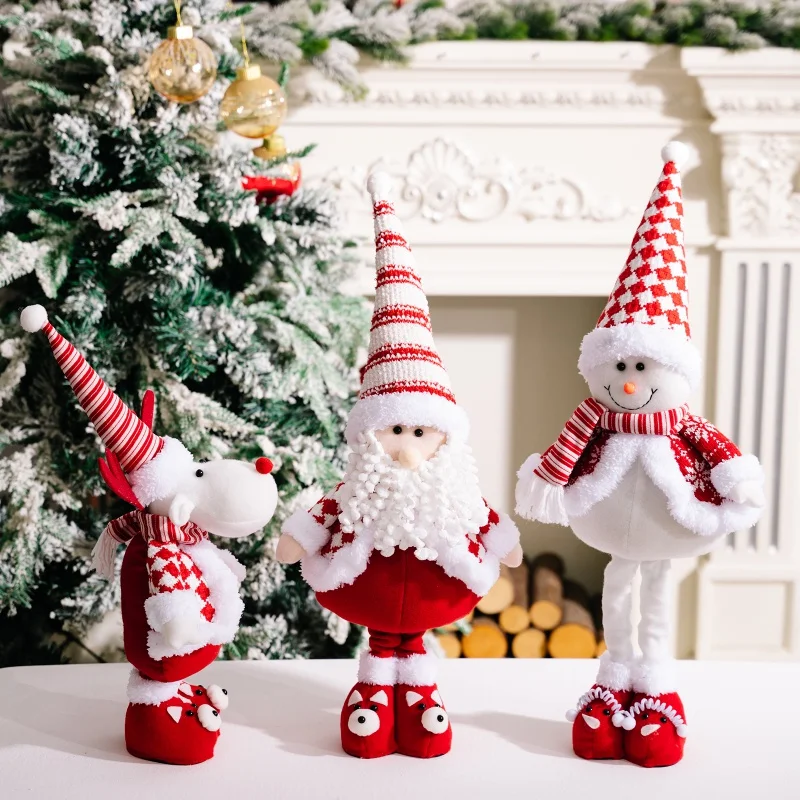 2024 Christmas Long Legs Gnome Decorations Santa Snowman Reindeer Design Telescopic Standing Ornaments Winter Xmas Party Decor