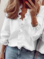 Casual Short Sleeve V Neck Ruffles Blouses Elegant Office Lady Shirts Summer Vintage Harajuku Loose Tops Female Boho Tunic - Image 6