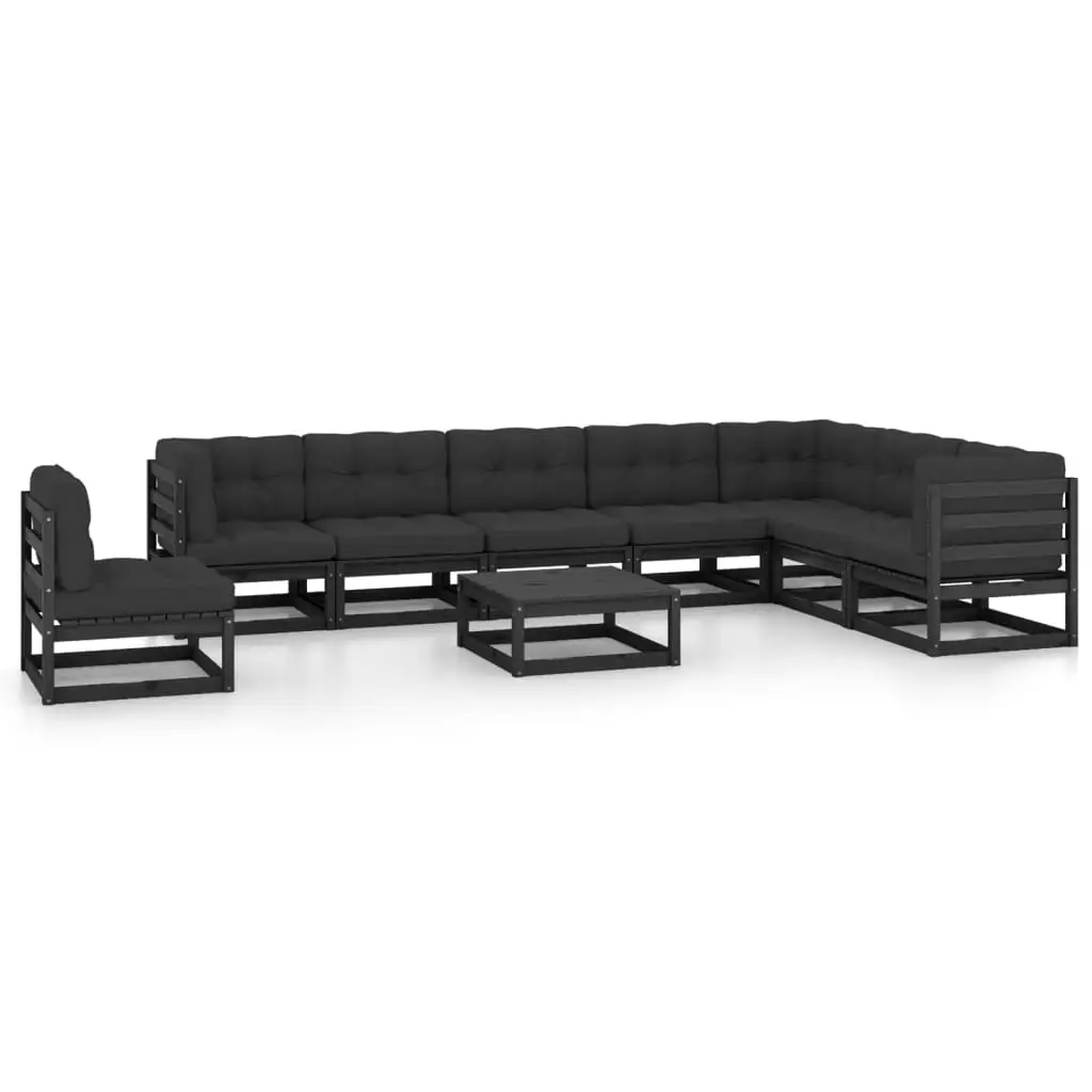VidaXL Garden Furniture Set 9 PCs And Cushions Black Pine Wood