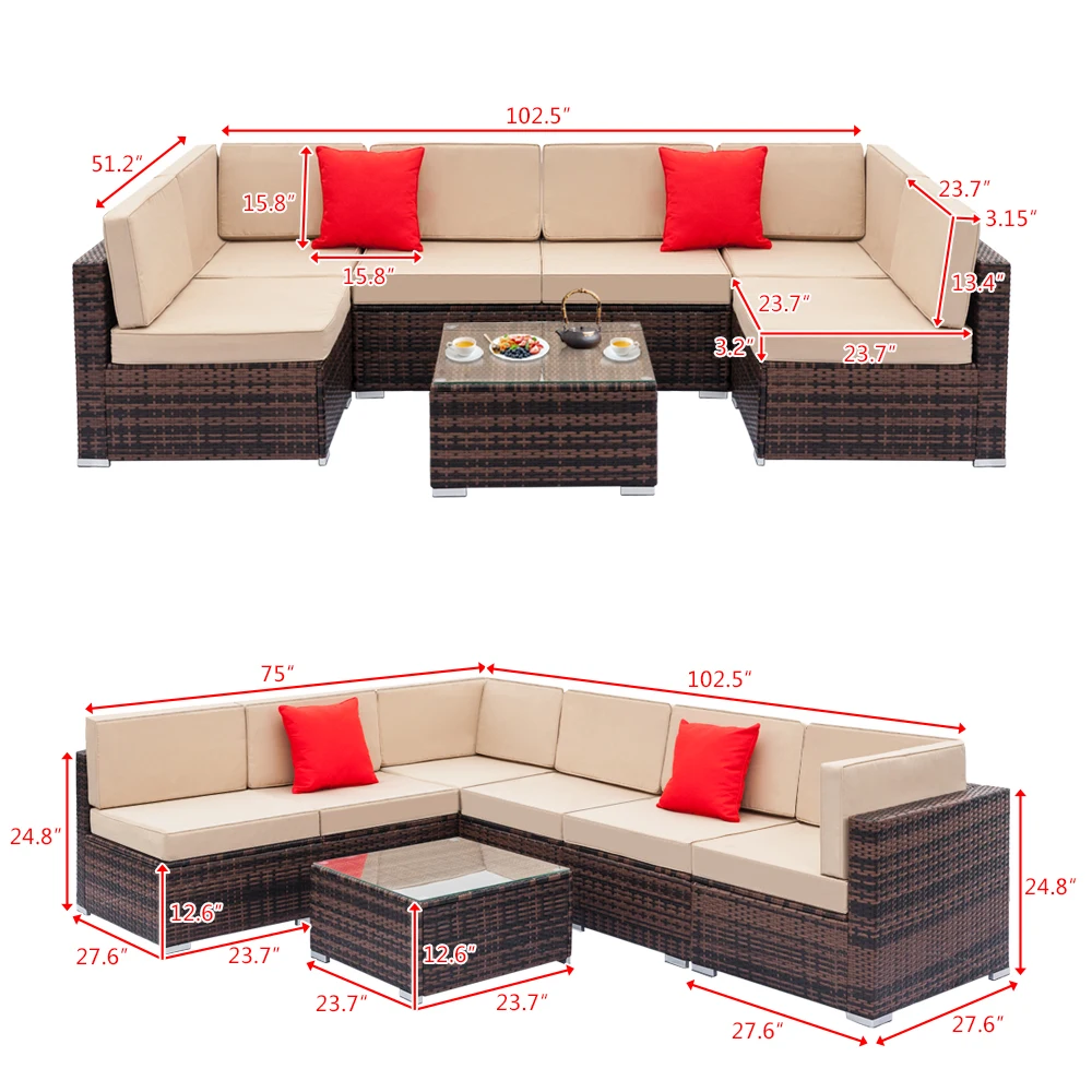7pcs  Brown  Rattan Sofa Set 2