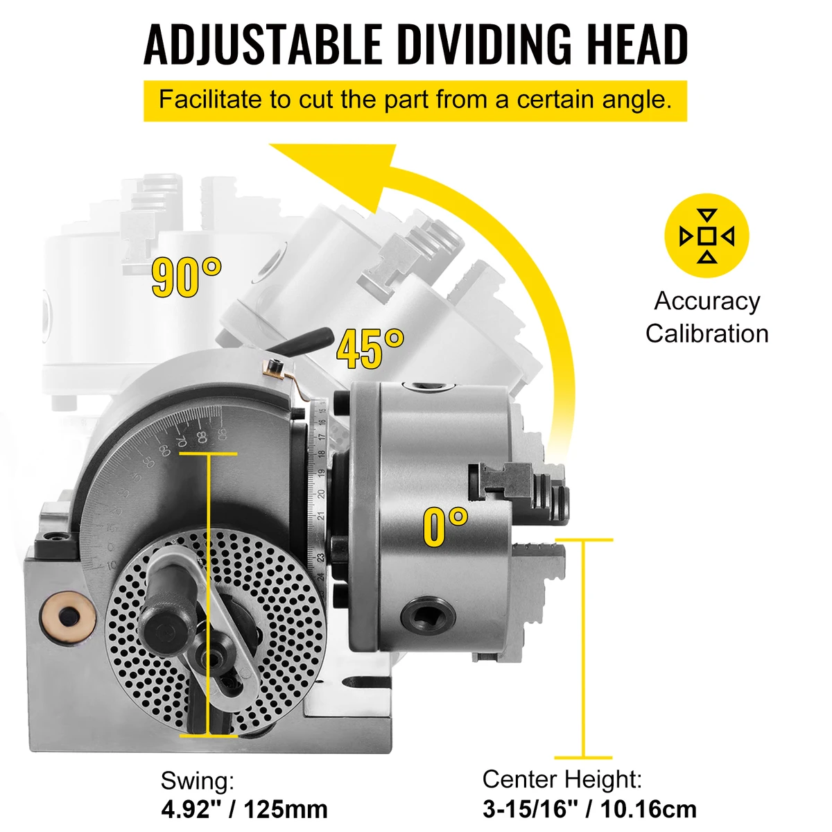 SucceBuy Dividing Head Precision Semi Universal BS-0 5" / 4" 3-Jaw Indexing Head Tailstock & Chuck for Drilling Milling Grinding — view 4