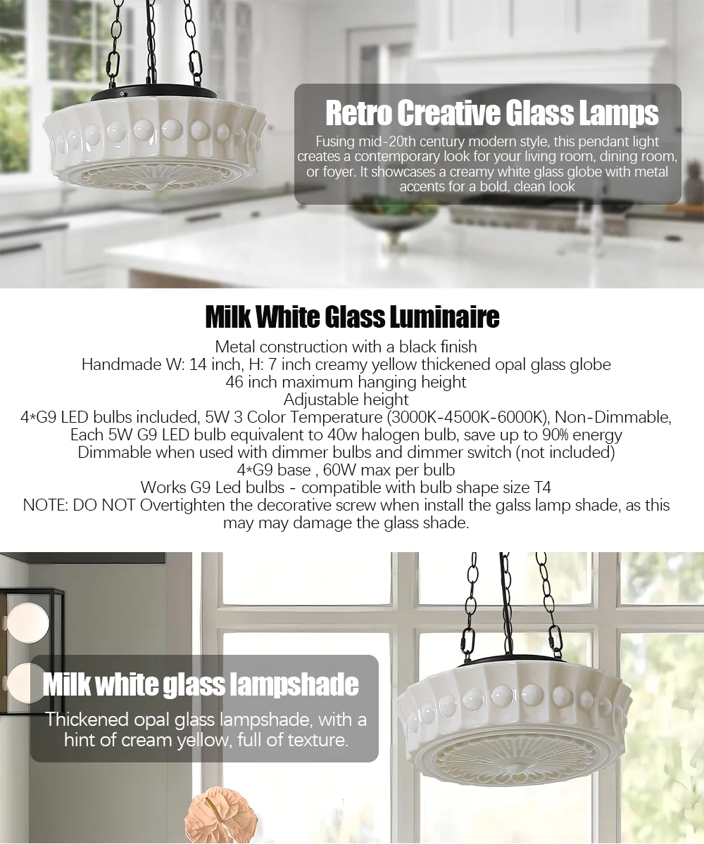 Description Picture 2 of itemModern Glass Living Dining Room Chandeliers Creative Round Led White Pendant Light Study Bedroom Kicthen Lamp Home Decor Fixture