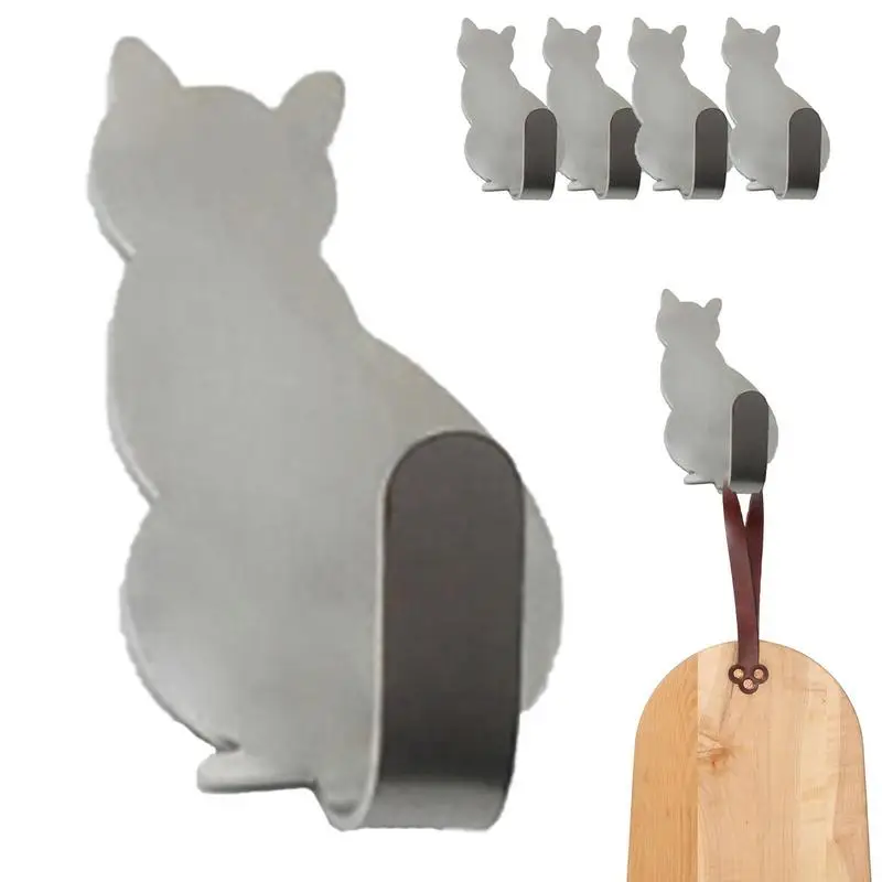 6Pcs Cat Hooks Self-adhesive Door Wall Hook For Kitchen Bathroom Towel Key Holder Rack Stainless Steel Metal Hook Home Supplies 5
