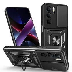 Enhanced Shockproof Armor Case with Slide Camera Cover and Ring Stand for Realme 14X 5G (Black)