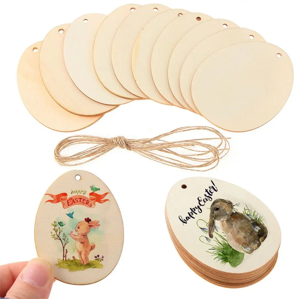 Wood Easter Ornaments Natural Graffiti Hanging Decorations