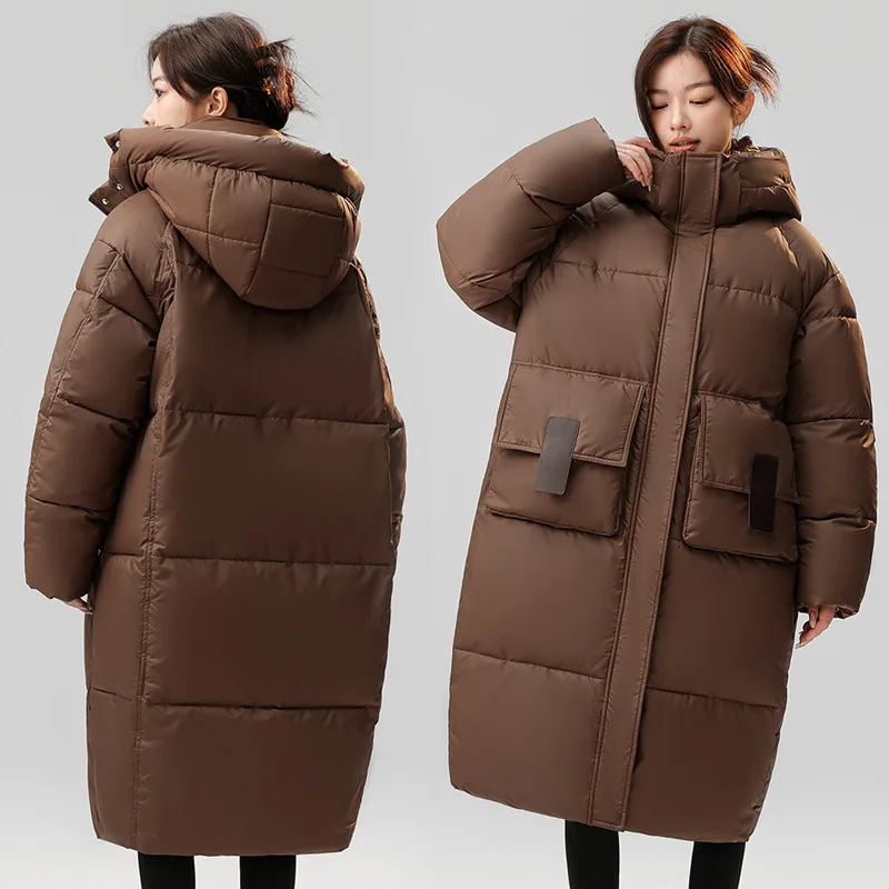 

PinkyIsBlack 2024 New Autumn Winter Women's Hooded Puffer Jacket Coat Warm Long Parkas Thick Brown Winter Clothes Women Outwear