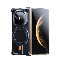 Eary Phone Case with 360° Rotatable Magnetic Stand and Metal Frameless Protective Cover, Aluminum Alloy Slim Bumper for Huawei Mate X7 (Black)