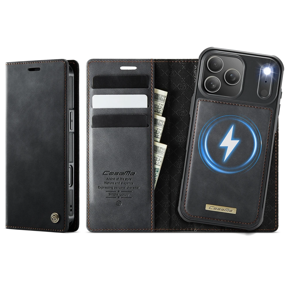 Premium 2-in-1 Wireless Charging Leather Wallet Phone Case with Card Slots
