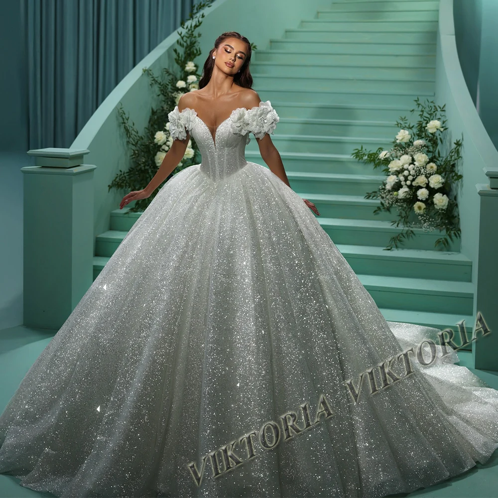 open lace back dress Princess Sweetheart Wedding Dress For Women Glitter Pearls Long Sleeve –  Msikoods Official Store main image 1