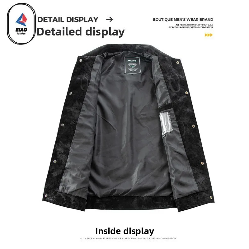 2025​Men Suede Leather Jacket Spring Autumn Solid Color Korean Style Outdoor Business Casual Waterproof Windproof Lapel PU Coat​