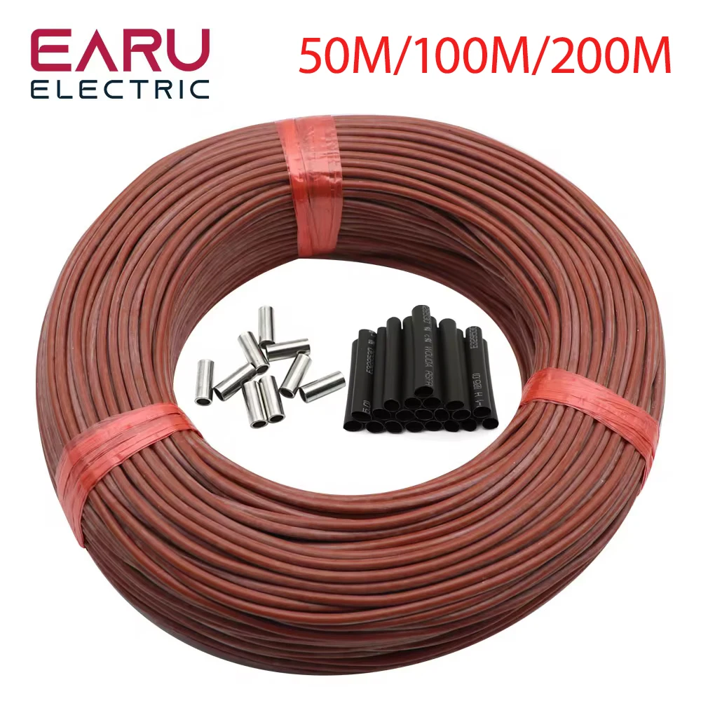 5-200 Meters Infrared Warm Floor Cable 12K 33ohm/m Electric Carbon Heating Wire Coil 3.0mm Fiber Wire Floor Hotline Thickening Electric Underfloor Heating