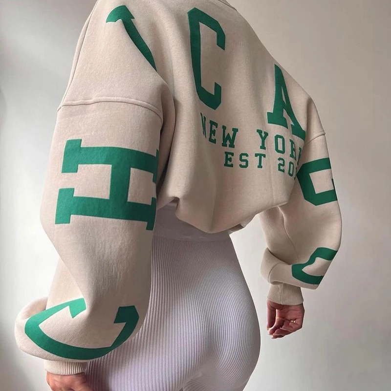 Women Letter Print Sweatshirt Vintage O-Neck Pullover