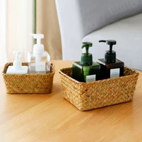 Woven Seagrass Storage Baskets Straw Rattan Basket Desk Organizer Picnic Basket Fruit Storage Box Cosmetic Storage Container 5
