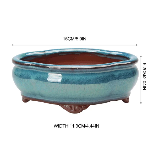 Ceramic Succulent Flower Pot Chinese Style Pottery Bonsai Pots with Drain Hole Purple Sandstone for Desktop Home Decoration 6