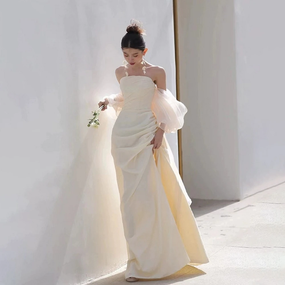 

SONDR Strapless Mermaid Satin Vintage Custom Made Wedding Gown 웨딩드레스 Civil Korea Ivory A-Line Brides Gowns Women Bridal Dresses