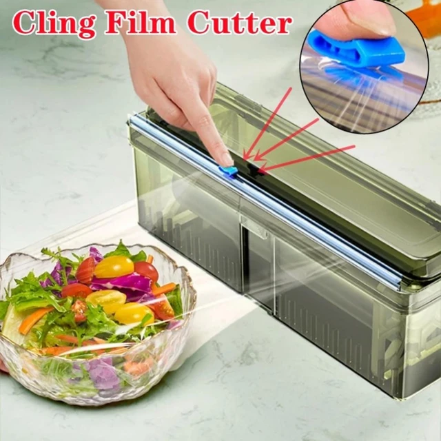 Plastic Wrap Dispenser with Cutter,Plastic Food Wrap Dispenser with Slide  Cutter Refillable Cling Film Dispenser with 250' of Professional BPA Free