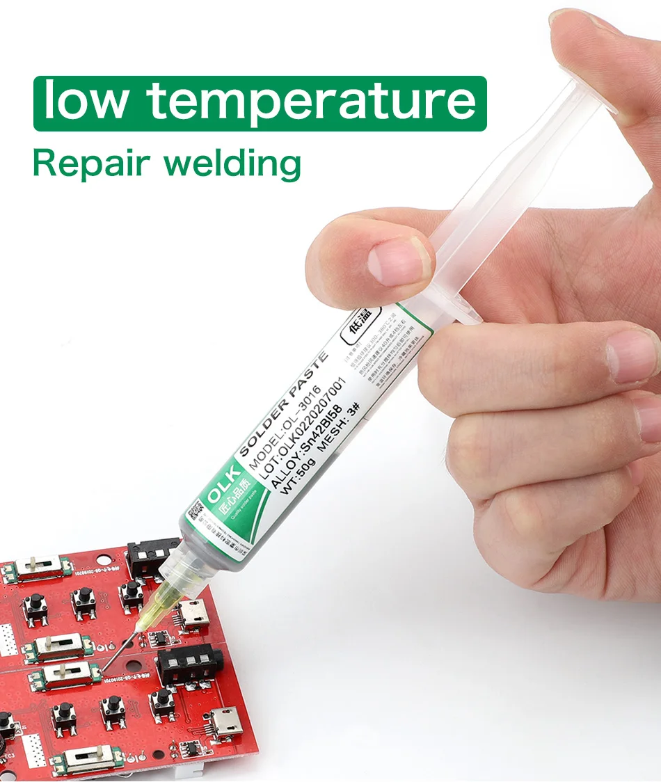 2022 New Type Low Temperature Lead-free Syringe smd Solder Paste Flux For Soldering Led Sn42Bi58 138℃ SMD Repair Welding paste good welding helmet