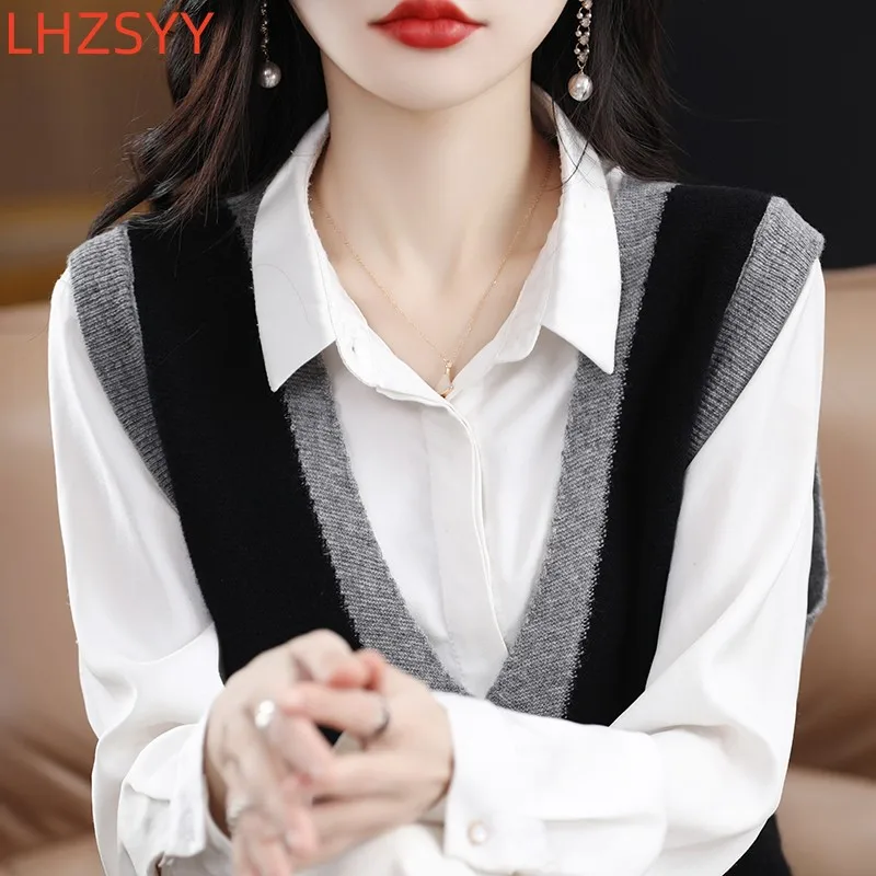 

LHZSYY Women Sleeveless Large Size Sweaters V-Neck 100%Pure Wool Vest 23 Spring New Pullover Match Color Cashmere Knit Waistcoat