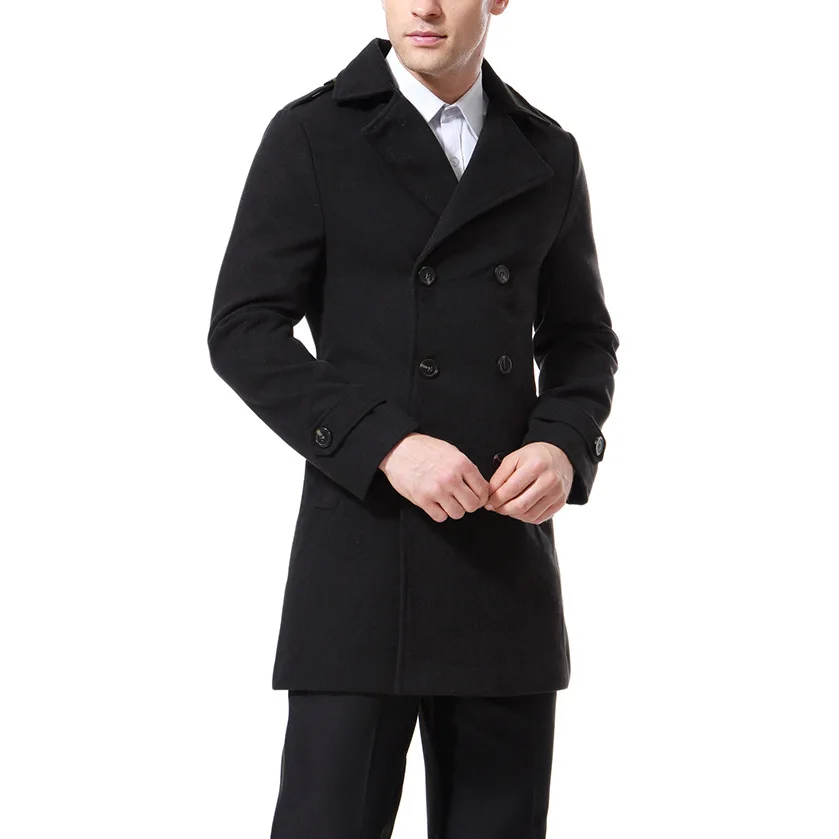 

Autumn Winter Woolen Coat Male Long Jacket Cotton Thick Warm Men Overcoat