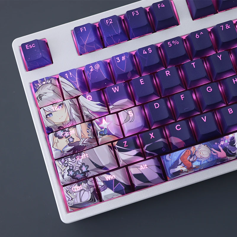 Chaves Conjunto Honkai Impacto Kiana Kaslana Herrscher de Finalidade Keycap Pbt Dye Sub Backlit Keycaps Anime Gaming Key Caps 108 - Imagem 6