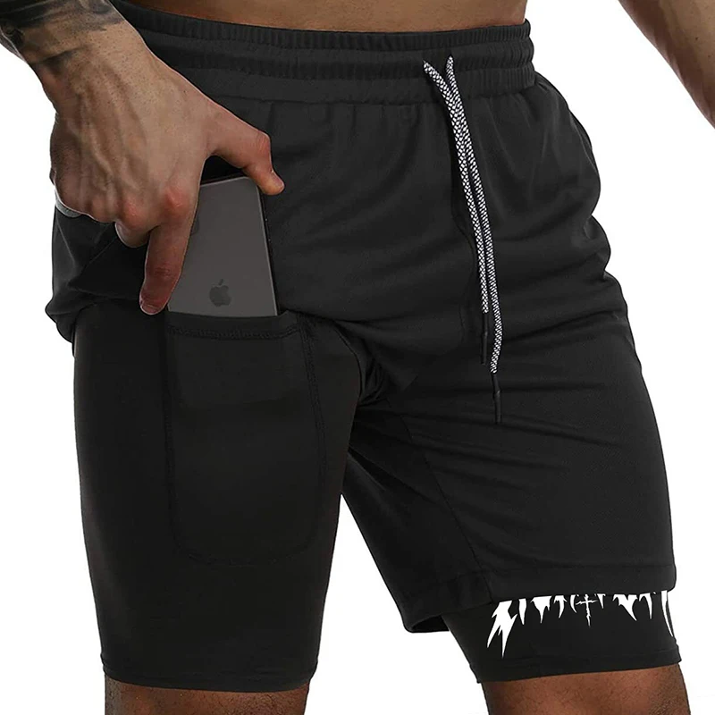 2 in 1 Graphic Workout Running Shorts for Men Christian Athletic Quick Dry Gym Training Shorts Phone Pocket Towel Loop